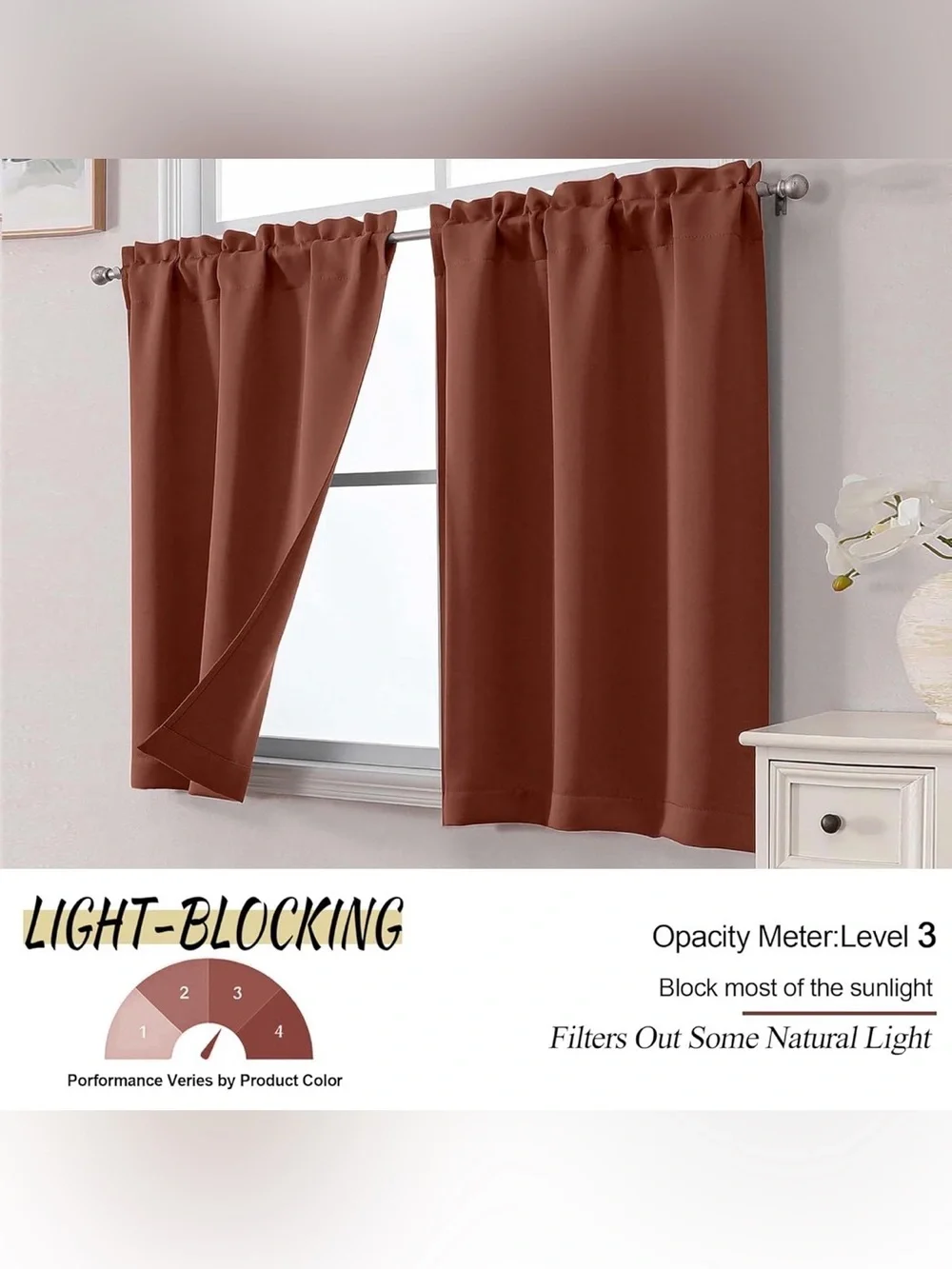 OWENIE Terracotta Blackout Curtains 2 Panels 30x45 Rod Pocket